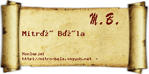 Mitró Béla névjegykártya